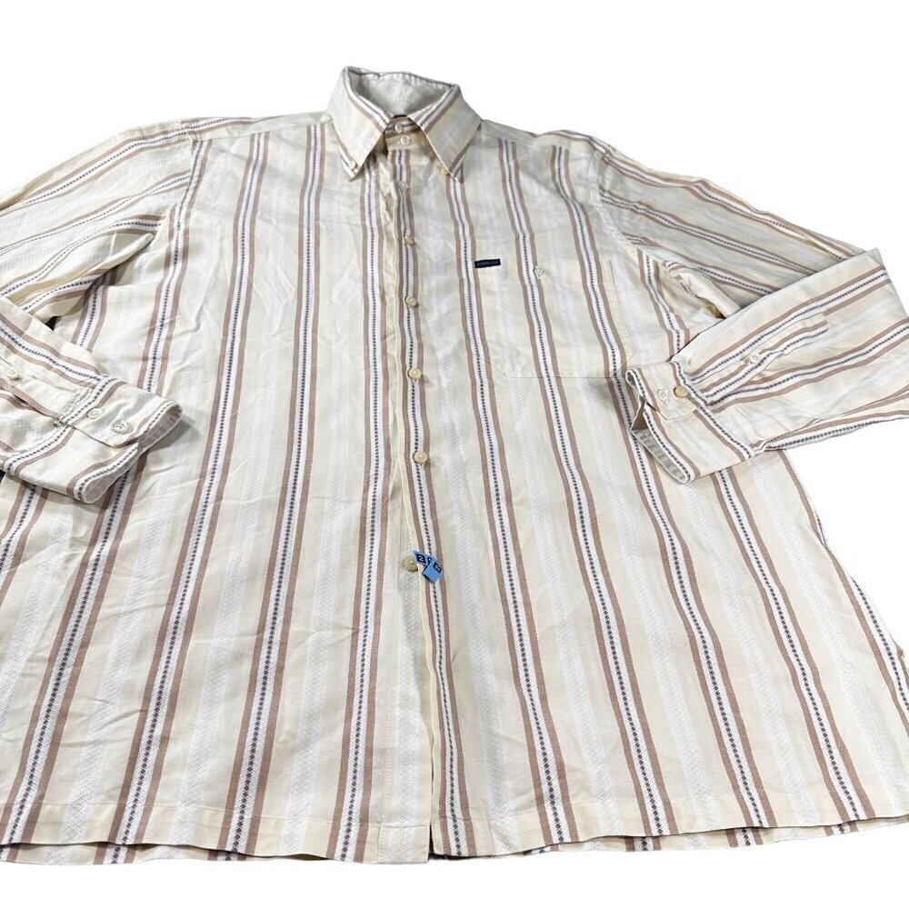 Corneliani Button Down Dress Shirt Mens Italy Cotton Striped Long Sleeve Top